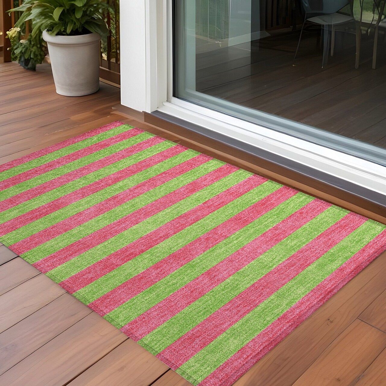 Edge Collections - 2' x 3' - Multi - Striped Washable Indoor Outdoor Area Rug - 1 Piece